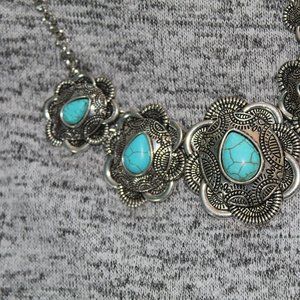 Boho Turquoise and Silver Necklace